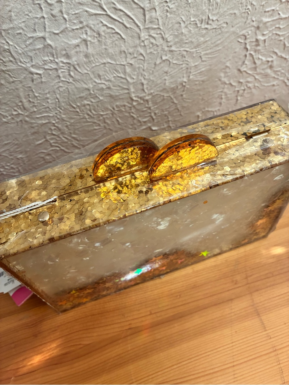 Bari Lynn CHEERS gold glitter stars box purse - Picture 4 of 7